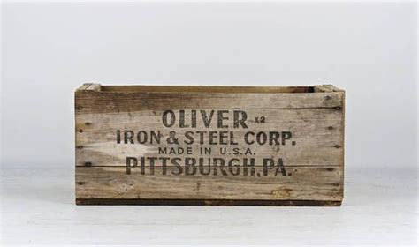 oliver iron and steel vimtage wood box|Vintage Wood Crate.